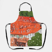 レッドルーフプラハチェコの街並みコラージスケッチ エプロン (正面)