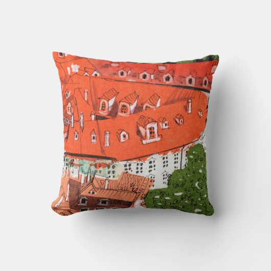 レッドルーフプラハチェコシティスケープ紙コラージュ クッション (正面)