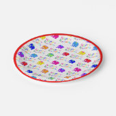 レッドレインボーカラーズカートゥーンゾウ子供の誕生日 ペーパープレート (アングル)