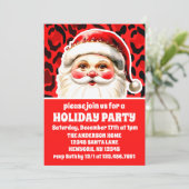 レッドレオパードプリントレトロサンタクリスマスパーティー 招待状 (スタンド正面)