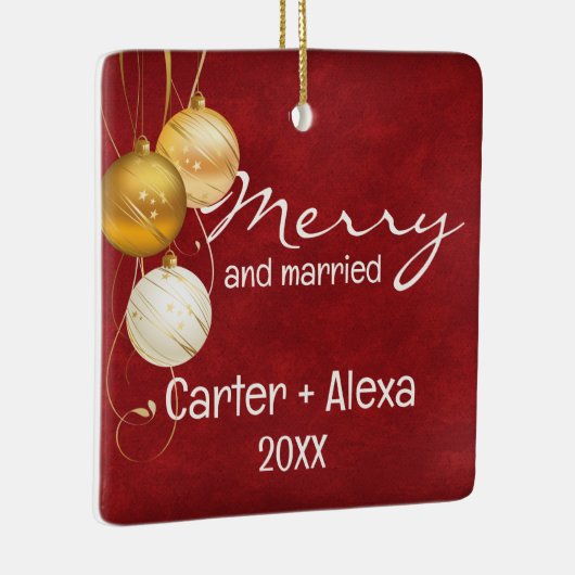 レッドレザー初めてのクリスマス 結婚した セラミックオーナメント (右)