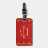 レッドレザー金ゴールドレースアクセント ラゲッジタグ (正面縦)