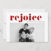 レッドレジョイスはっきりしたタイポグラフィモダン写真クリスマス シーズンカード (正面)