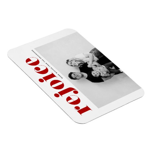 レッドレジョイスはっきりしたタイポグラフィモダン写真クリスマス マグネット (右側)