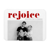 レッドレジョイスはっきりしたタイポグラフィモダン写真クリスマス マグネット (横)