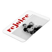 レッドレジョイスはっきりしたタイポグラフィモダン写真クリスマス マグネット (左側)