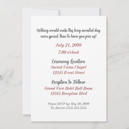 レッドレズビアンゲイツブリデス結婚ズ 招待状 (裏面)