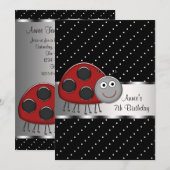 レッドレディバグ 7歳の誕生日パーティー招待状 レディバグ 招待状 (正面/裏面)