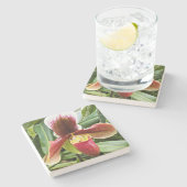 レッドレディースリッパーオーキッドフローラ ストーンコースター (横)