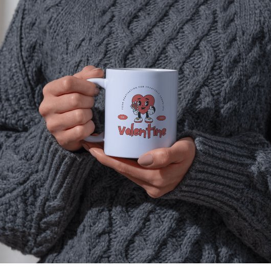 レッドレトロかわいいハートキャラクターバレンタインデー コーヒーマグカップ