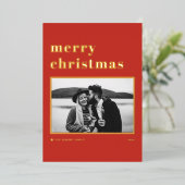 レッドレトロはっきりしたタイポグラフィメリークリスマスフォト 箔シーズンカード (立ち正面)