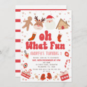 レッドレトロクリスマスオハイオ何おもしろい1st誕生日 招待状 (正面/裏面)