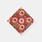 レッドレトロクリスマスドナッツレッドタータンチェックプレイド スタンダードカクテルナプキン (角)