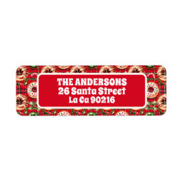 レッドレトロクリスマスドナッツレッドタータンチェックプレイド ラベル