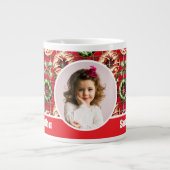 レッドレトロクリスマスドーナツ赤タータンチェック格子写真 ジャンボコーヒーマグカップ (正面)
