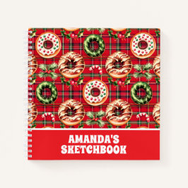 レッドレトロクリスマスドーナツKids Sketchbook ノートブック