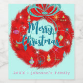 レッドレトロクリスマスリース ワインラベル (シングルラベル)