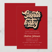 レッドレトログルーヴィサンタベビークリスマスベビーシャワー 招待状 (正面/裏面)