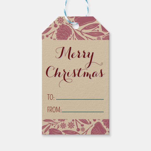 レッドレトロコージークリスマスパターン ギフトタグ (正面)