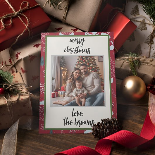 レッドレトロサンカスタムタ写真クリスマスカード シーズンカード