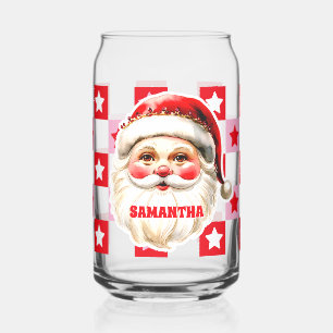 レッドレトロサンタクロース赤タータンチェックプレイドクリスマス ガラス缶