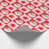 レッドレトロサンタクロース赤タータンチェックプレイドクリスマス ラッピングペーパー (角)