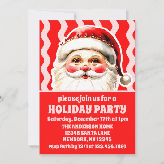 レッドレトロサンタクロース赤Ric Racクリスマスパーティー 招待状 (正面)
