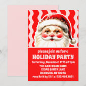 レッドレトロサンタクロース赤Ric Racクリスマスパーティー 招待状 (正面/裏面)