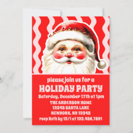 レッドレトロサンタクロース赤Ric Racクリスマスパーティー 招待状