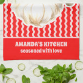 レッドレトロサンタクロース赤Ric Racクリスマス キッチンタオル (折り畳み)