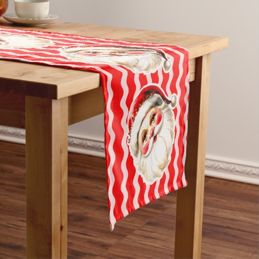 レッドレトロサンタクロース赤Ric Racクリスマス ショートテーブルランナー (インサイチュ)