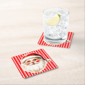 レッドレトロサンタクロース赤Ric Racクリスマス スクエアペーパーコースター (インサイチュ)