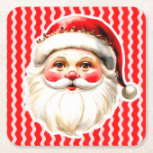 レッドレトロサンタクロース赤Ric Racクリスマス スクエアペーパーコースター (正面)