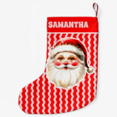レッドレトロサンタクロース赤Ric Racクリスマス スモールクリスマスストッキング (裏面)