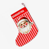 レッドレトロサンタクロース赤Ric Racクリスマス スモールクリスマスストッキング (裏面 (吊り時))