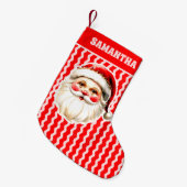 レッドレトロサンタクロース赤Ric Racクリスマス スモールクリスマスストッキング (正面 (吊り時))