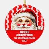 レッドレトロサンタクロース赤Ric Racクリスマス セラミックオーナメント (正面)