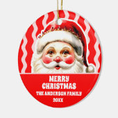 レッドレトロサンタクロース赤Ric Racクリスマス セラミックオーナメント (左)