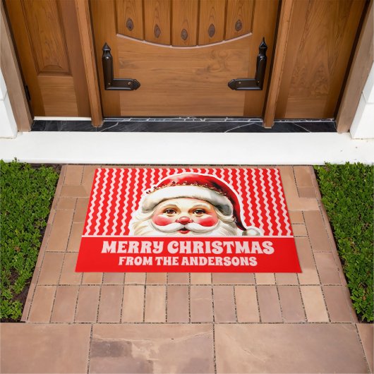 レッドレトロサンタクロース赤Ric Racクリスマス ドアマット (室外)