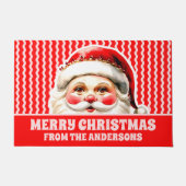 レッドレトロサンタクロース赤Ric Racクリスマス ドアマット (正面)