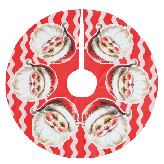 レッドレトロサンタクロース赤Ric Racクリスマス ブラッシュドポリエステルツリースカート (正面)