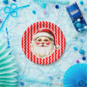 レッドレトロサンタクロース赤Ric Racクリスマス ペーパープレート (パーティー)