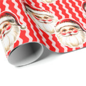 レッドレトロサンタクロース赤Ric Racクリスマス ラッピングペーパー (ロールコーナー)