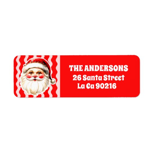 レッドレトロサンタクロース赤Ric Racクリスマス ラベル (正面)