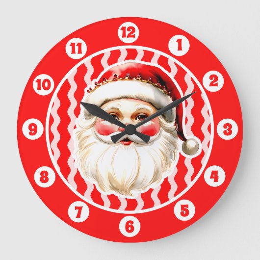 レッドレトロサンタクロース赤Ric Racクリスマス ラージ壁時計 (正面)