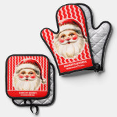 レッドレトロサンタクロース赤Ric Racクリスマス 鍋つかみ&鍋敷きセット (正面/裏面)