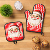 レッドレトロサンタクロース赤Ric Racクリスマス 鍋つかみ&鍋敷きセット (トップダウン)