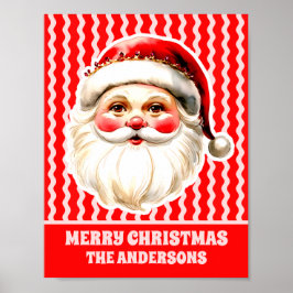レッドレトロサンタクロース赤Ric Racファミリークリスマス ポスター