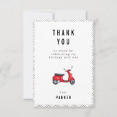 レッドレトロスクーター テーマの誕生日お礼カード サンキューカード (正面)