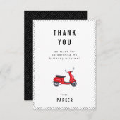 レッドレトロスクーター テーマの誕生日お礼カード サンキューカード (正面/裏面)